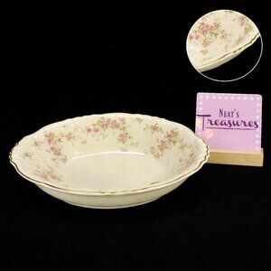 MCM Syracuse China STANBURY Federal Pink Gray Flower Gold Trim Oval Serving Bowl